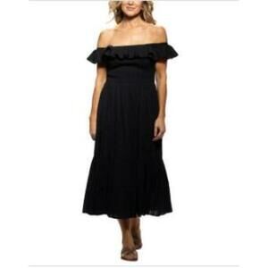 Dotti Women's Black Cotton On/Off-The-Shoulder Cover-Up Dress XL